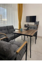 MODERN Jüpiter Balkon, Bahçe, Cafe - Metal Kanepe Koltuk Takımı - 2+1+1 + Masa - 5