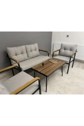 MODERN Güneş Balkon, Bahçe, Cafe - Metal Kanepe Koltuk Takımı - 2+1+1 + Sehpa - 4