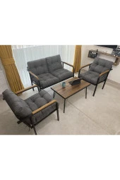 MODERN Jüpiter Balkon, Bahçe, Cafe - Metal Kanepe Koltuk Takımı - 2+1+1 + Sehpa - 2