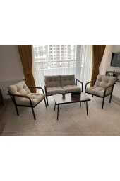 MODERN Mars Balkon, Bahçe, Cafe - Metal Kanepe Koltuk Takımı - 2+1+1 + Sehpa - 2