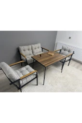 MODERN Merkür Balkon, Bahçe, Cafe - Metal Kanepe Koltuk Takımı - 2+1+1 + Masa - 2