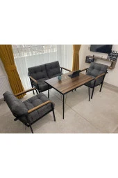MODERN Jüpiter Balkon, Bahçe, Cafe - Metal Kanepe Koltuk Takımı - 2+1+1 + Masa - 3