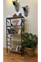 MODERN Metal Kitaplık 5 Raflı Çok Amaçlı Dosya Kitap Rafı Ofis Salon Raf 150 cm Ceviz - 6