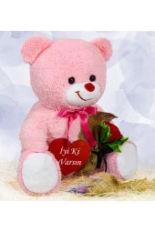 75 Cm Elinde Gül Tutan Sevimli Ayıcık (iyiki Varsın) thumbnail 2