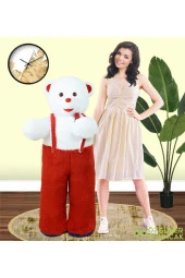 117 Cm Elinde Çiçek Tutan Tulumlu Peluş Panda thumbnail 1