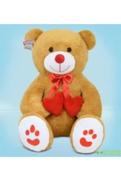 130 Cm Çift Kalp Tutan Peluş Ayı (%100) Yerli thumbnail 2