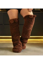 Kulaklı Peluş Çorab Welsoft Diz Üstü Oda Çorabı Kışlık Uyku Çorabı Ayak Isıtıcı Uzun Çorap - 2