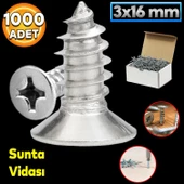 Sunta Vidası 3x16 Mm Paket 1000 Adet Sivri Uçlu Ahşap Tahta Ağaç Mobilya Ayak Kulp Vidası thumbnail 1