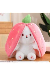 HAVUÇ ÇİLEK PELUŞ TAVŞAN BEBEK,ÇOÇUK, HAVUÇ,ÇİLEK OYUNCAK ZİNCİRLİ AÇ YASTIK HEDİYELİK KIZ ARKADAŞI - 1