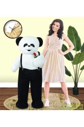 117 Cm Elinde Çiçek Tutan Tulumlu Peluş Panda - 2