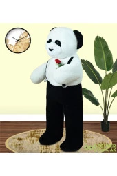 117 Cm Elinde Çiçek Tutan Tulumlu Peluş Panda - 3