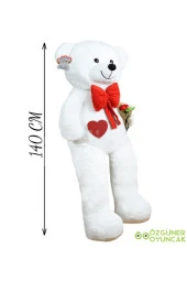 140 Cm Güllü Kalpli Papyonlu Büyük Ayıcık %100 Yerli thumbnail 3