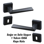 Vista Mat Siyah Oda Kapı Kolu Kare Rozetli Sürgülü ve Çelik Kapı Kulpu Uyumlu Sağ Sol Uygun Kolları - 2
