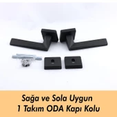 Vista Mat Siyah Oda Kapı Kolu Kare Rozetli Sürgülü ve Çelik Kapı Kulpu Uyumlu Sağ Sol Uygun Kolları - 6
