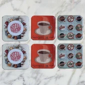 Veraart Epoksili Kare Özel Tasarım Retro Kahve Vintage Bardak Altlığı 6 lı - 1