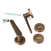 Kayı Antik Sarı Oda Kapı Kolu Daire Rozetli Sürgülü ve Çelik Kapı Kulpu Uyumlu Sağ Sol Uygun Kolları thumbnail 3