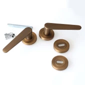 Kayı Antik Sarı Oda Kapı Kolu Daire Rozetli Sürgülü ve Çelik Kapı Kulpu Uyumlu Sağ Sol Uygun Kolları thumbnail 4