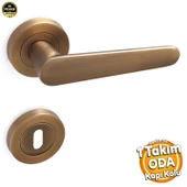 Kayı Antik Sarı Oda Kapı Kolu Daire Rozetli Sürgülü ve Çelik Kapı Kulpu Uyumlu Sağ Sol Uygun Kolları thumbnail 1