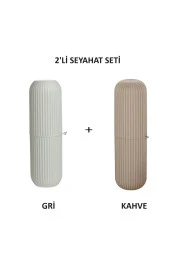 Pharma Acqua 2' Li Gri – Kahve  Seyahat Tipi Aksesuar Taşıma Kabı Gözlük Diş Macunu Makyaj Fırçası Saklama Kutusu - 1