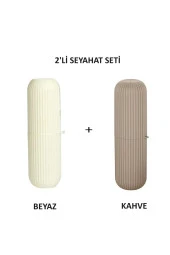 Pharma Acqua 2' Li Beyaz – Kahve  Seyahat Tipi Aksesuar Taşıma Kabı Gözlük Diş Macunu Makyaj Fırçası Saklama Kutusu - 1