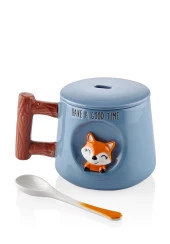 The Mia Tilki Kapaklı ve Kaşıklı Kupa 370 ml - 2