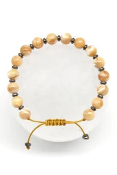 Sedef - Hematit Doğal Taş Makrome Örme Bileklik Küre Kesim thumbnail 1