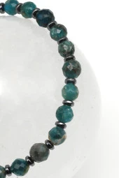 Apatit - Hematit Doğal Taş Makrome Örme Bileklik Fasetli Küre Kesim thumbnail 2