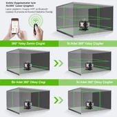 KOBB KBL36GTP Profesyonel Li-ion Şarjlı 4X360⁰ LCD Ekran Otomatik Hizalamalı Yeşil Çapraz Çizgi Lazer Distomat+Tripod - 3