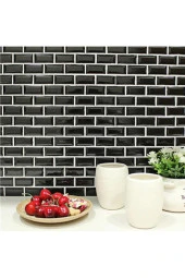 Renkli Duvarlar 70x70cm 1 Adet Yapışkanlı Beyaz Derzli Siyah Tuğla Desen Hol Salon Mutfak Duvar Kağıdı Paneli NW150 - 3