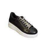 YAZKIŞ Kadın Siyah Beyaz Cilt Bağcıkları Dili  Taşlı 5cm Kalın Taban Fashıon Spor Ayakkabı thumbnail 2