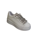 YAZKIŞ Kadın Siyah Beyaz Cilt Bağcıkları Dili  Taşlı 5cm Kalın Taban Fashıon Spor Ayakkabı thumbnail 4