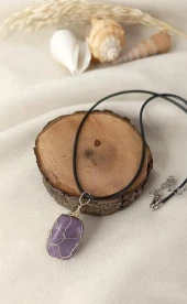 Ametist Doğal Taş El İşi Tel Sarma Tasarım Çakra Charm Takı Kadın Kız Örgü - 1
