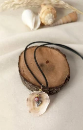 Kolye Doğal Deniz Kabuk Tasarım Harf Takı Nazar Boncuk Charm Takı Kadın Kız thumbnail 1