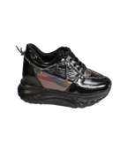 YAZKIŞ Kadın Siyah Beyaz Üzeri Taş Detaylı Paraşüt Kumaş 5cm Kalın Comfort Taban Fashıon Spor Ayakka thumbnail 5