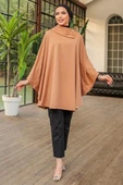 Düğme Detaylı Şık Tasarımlı Bej Şal Yaka Panço - 3