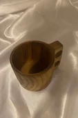 Kuksa Ahşap Rengi Tahta Bardak Kupa Kulplu - 4