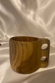 Kuksa Ahşap Rengi Tahta Bardak Kupa Kulplu - 1