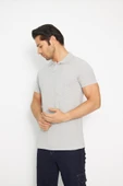 T-shirt Polo Yaka Kısakol %100 Pamuk Cepli Gri - 3