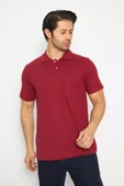 T-shirt Polo Yaka Kısakol %100 Pamuk Cepli Bordo - 1
