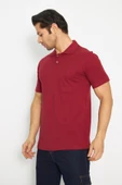 T-shirt Polo Yaka Kısakol %100 Pamuk Cepli Bordo - 3