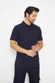 T-shirt Polo Yaka Kısakol %100 Pamuk Cepli Lacivert thumbnail 3