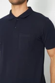 T-shirt Polo Yaka Kısakol %100 Pamuk Cepli Lacivert thumbnail 6