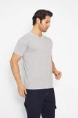 T-shirt V Yaka Kısakol %100 Pamuk Cepli Gri thumbnail 4