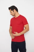 T-shirt V Yaka Kısakol %100 Pamuk Cepli Kırmızı thumbnail 5