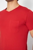T-shirt V Yaka Kısakol %100 Pamuk Cepli Kırmızı thumbnail 7