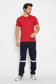 T-shirt V Yaka Kısakol %100 Pamuk Cepli Kırmızı thumbnail 3