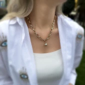 14k Altın Cetaş Çift Kilit Zincir Kolye Bileklik thumbnail 2