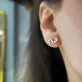 14k Altın El Yazısı Tek İsim Küpe thumbnail 2