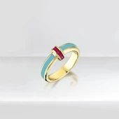 14k Altın Cetaş Turkuaz Minima Yüzük thumbnail 2