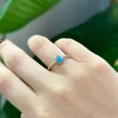 14k Altın Mavi Damla Taşlı Yüzük thumbnail 2